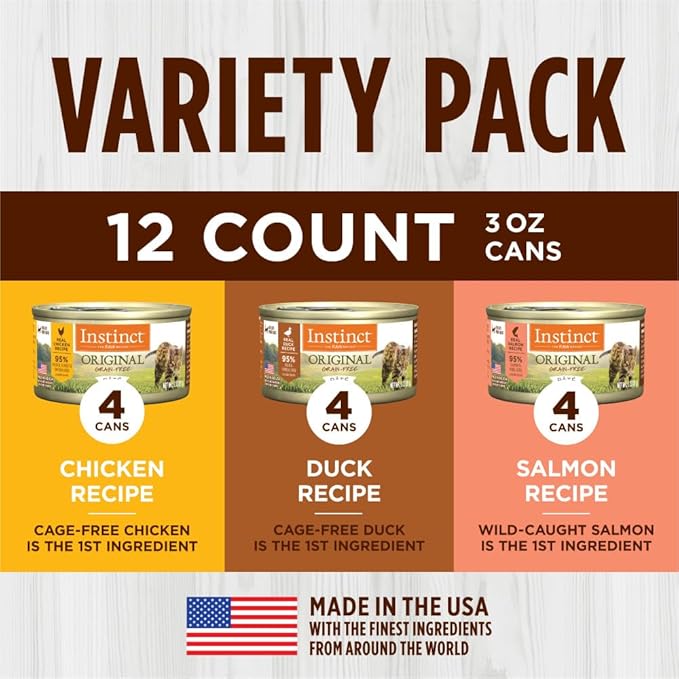 Instinct Original Grain Free Recipe Variety Pack Natural Wet Canned Cat Food by Nature's Variety, 3 Ounce (Pack of 12)