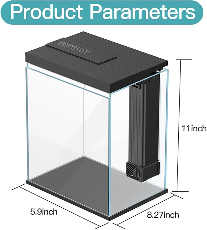 Glass Betta Aquarium Starter Kits, 2 Gallon Fish Tank with Heater Filter and Light.