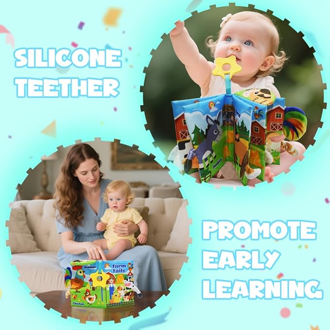 Musical Red Barn Farm Animal Toys with Tails Baby Book, Educational Preschool Farm Animals Finger Puppet for Toddlers 1-3, Montessori Learning Toys Christmas Birthday Gift for Boys Girls 12-18 Months