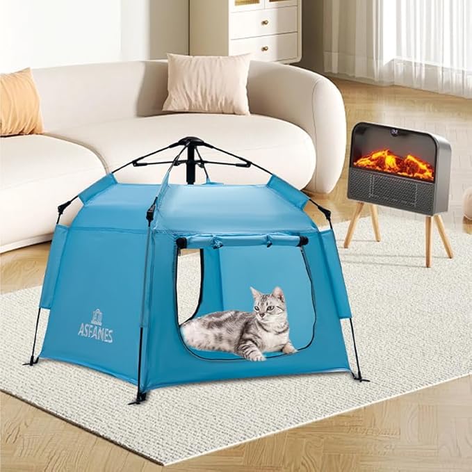 Outdoor Waterproof Pet Automatic Camping Tent, Pop up Cave Bed for Indoor Cats and Small Dogs, Portable Cat House Dog House, Sky Blue.