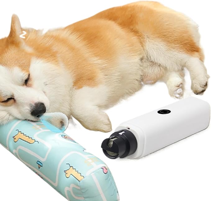 Quiet Rechargeable Pet Nail Grinder - Dog Nail Clippers and Grinder - with LED Lights and Quick Sensor, Diamond-Tip Dust Collector, Suitable for Large Dogs, Small Cats, and Rabbits (White)