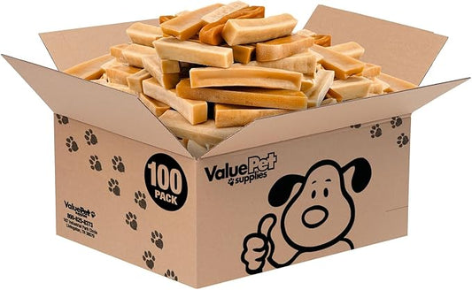 ValueBull Himalayan Yak Cheese Dog Chews, Medium, 100 ct Wholesale Pack - Long Lasting for Aggressive Chewers, All Natural, Healthy & Safe, Low Odor Nepal Yak Milk Chews