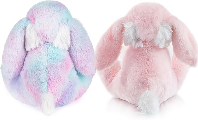 My OLi Bunny Stuffed Animal Pack of 2 Plush Rabbit 7in Stuffed Bunny with Floppy Ear Bedtime Friend Soft Toy Gifts for Girls Boys Kids, Pink & Rainbow