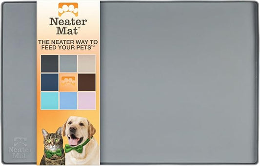 Neater Pet Brands Neater Mat Pet Mats for Food and Water, Cat & Dog Bowl Mat Waterproof Silicone, Feeding Tray, Dog Food Mats for Floors, Placemat w/Raised Edge for Under Bowls, 16” x 10”, Grey