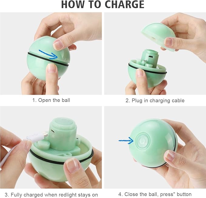 WWVVPET Interactive Cat Toy With LED Light, 360 Degree Self Auto Rotating Smart Ball, USB Rechargeable Spinning Toy, Stimulate Hunting Instinct for Kittens, Funny Chaser Roller Pet Toy