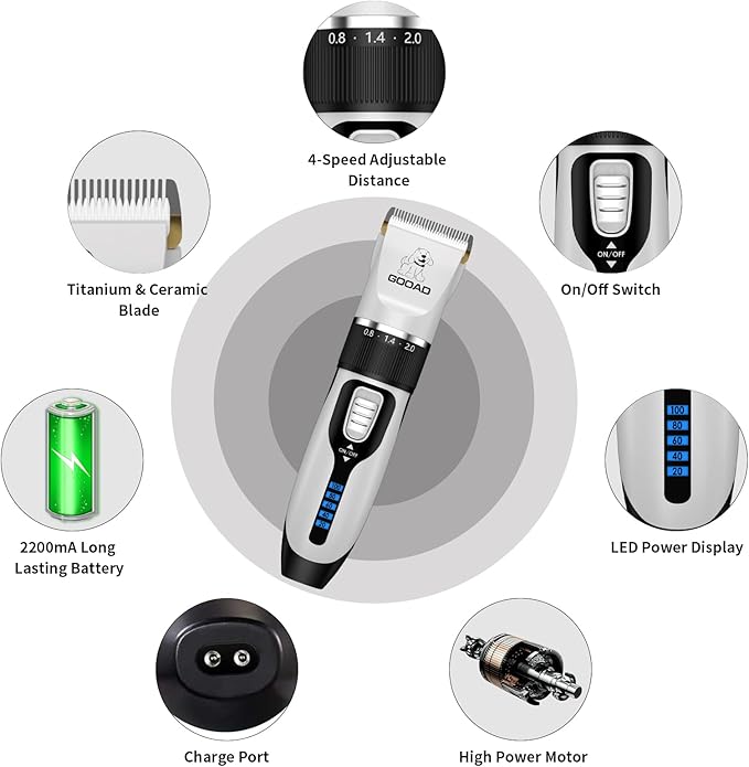 Cat Clippers for Matted Hair, Cat Grooming Kit, Cordless Cat Shaver for Long Hair, Low Noise Paw Trimmer, Cat Hair Trimmer for Grooming,Quiet Pet Hair Clippers Tools for Cats Dogs (White)