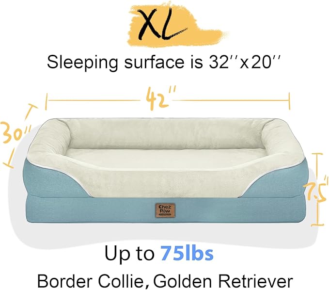 Washable Orthopedic Large Dog Bed - Removable Orthopedic Foam Dog Beds with Bolsters Waterproof Large Dogs Bed and Non-Slip Bottom Extra Large Dogs Beds Sofa