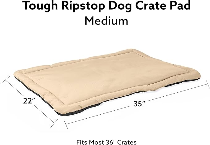 K9 Ballistics Tough Ripstop Dog Crate Pad - Durable & Machine Washable with Non-Skid Bottom and 120-Day Warranty, Fits 36" Wire Crates - Medium, Sandstone