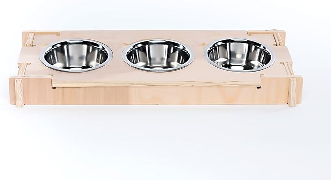 Small Pet Select - Raised Bowl Holder with Three Feeding Bowls for Rabbits, Cats, Dogs, and Other Small Animals