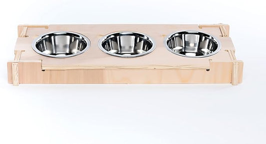 Small Pet Select - Raised Bowl Holder with Three Feeding Bowls for Rabbits, Cats, Dogs, and Other Small Animals