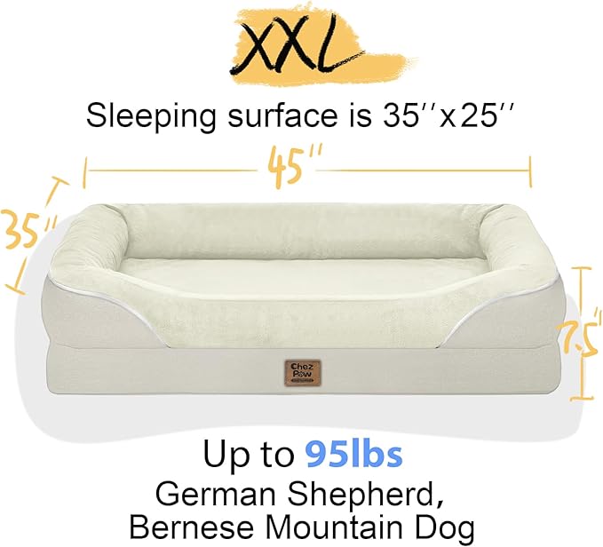 Washable Orthopedic Large Dog Bed - Extra Large Dog Beds with Bolsters Removable Orthopedic Foam Support Dogs Bed for XL Large Size Dogs with Waterproof Cover Non-Slip Bottom Pet Beds