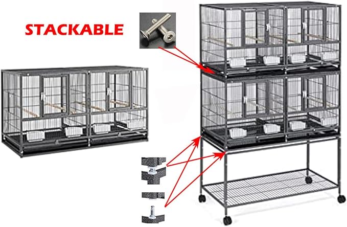 Combo Breeding Stacker Center Divided Breeder Bird Flight Double Rolling Cage with Side Breeding Nest Door (Black Vein, Triple Stack)