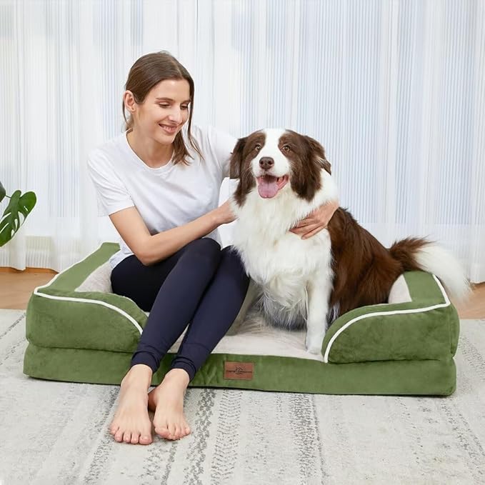 Comfort Expression Waterproof Dog Beds for Large Dogs, Orthopedic Large Breed Dog Beds, Comfy Pet Bed Sofa with Washable Removable Cover & Non-Slip Bottom(Light Green)