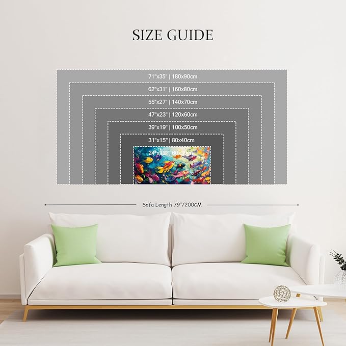School of Fish Printed Canvas Wall Art – Framed Abstract Ocean Print – Vibrant Fish Wall Decor for Living Room, Bedroom, Office (Black Framed, 39"x19"|100x50cm)