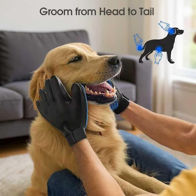 CealumVita Deshedding Glove and Cat Steam Brush Set, Pet Hair Removal Tool with Massage for Dogs and Cats Grooming (Beige spray cmb+gloves-1pair)