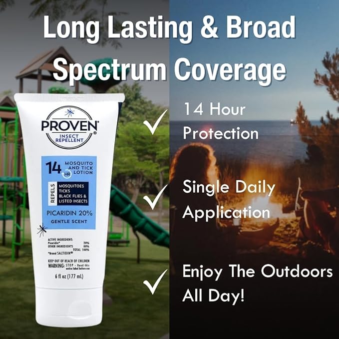 Proven Insect Repellent Lotion, Keep Mosquitoes, Ticks and Flies Off, DEET Alternative Repellent, Up to 14-Hour Protection, Great for Camping or Hiking, 6 Ounce, Gentle Scent Lotion, 2 Pack