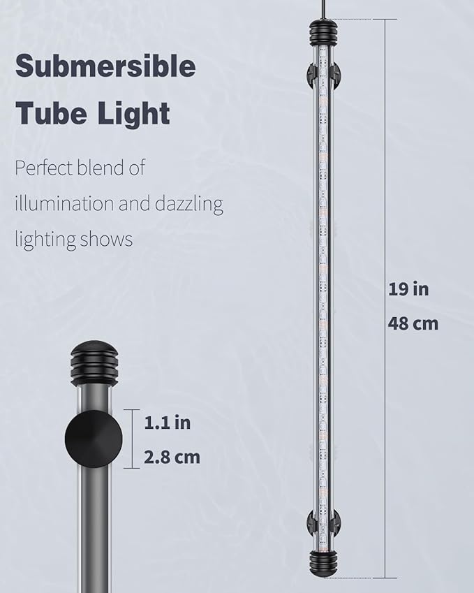 Pawfly 5.5 W Aquarium LED Light 19 Inch Underwater Fish Tank Light with Timer Auto On/Off Fish Tank Background Light with 8 Lighting Modes Submersible Multi-Colored Tube Light for Decoration