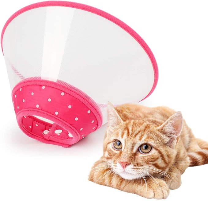 Pet Cone Recovery Dog Cone Adjustable Dog Collar Clear Padded Collar with Breathable Soft Edge, Plastic Puppy Cone Protect The Neck Surgery Recovery, Designed for Cats and Puppies (Medium, Pink)