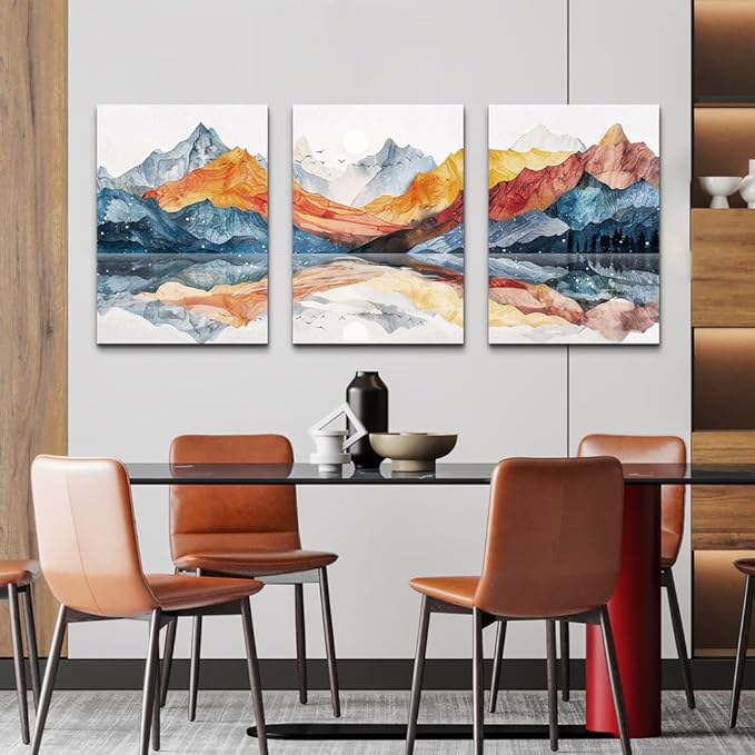 TTHYUEWS Abstract Wall Art for Living Room Canvas Wall Decor for Bedroom Office Decoration Wall Pictures Ink Mountain Landscapes Wall Paintings Artwork Modern Room Home Decor Ready To Hang 3 Piece