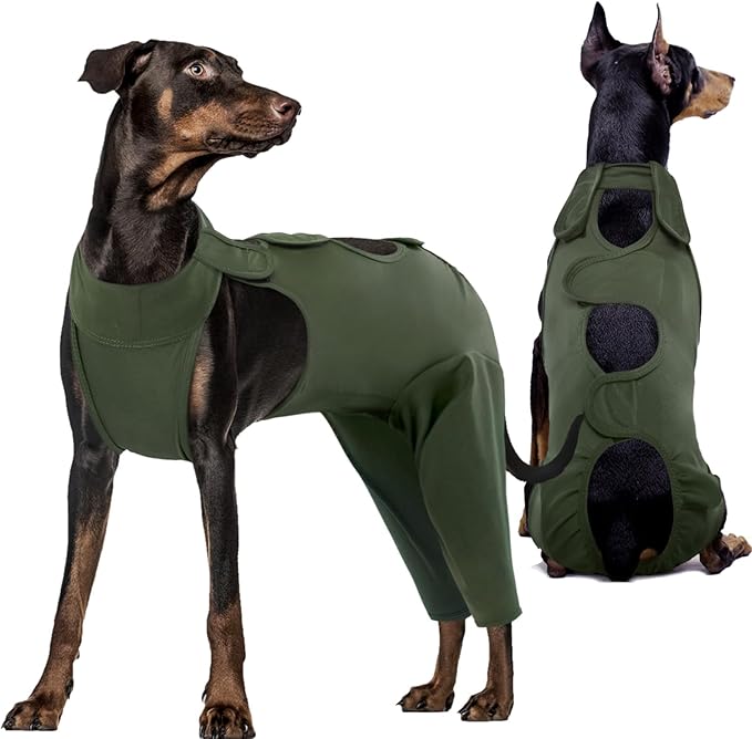 Kuoser Thigh Wound Protective Sleeve for Dogs, Dog Surgery Recovery Suit for Rear Legs, Dog Recovery Sleeve for Female Male Dogs, Dog Onesie After Surgery Pet Surgical Suit for Spay Neuter, Green XL