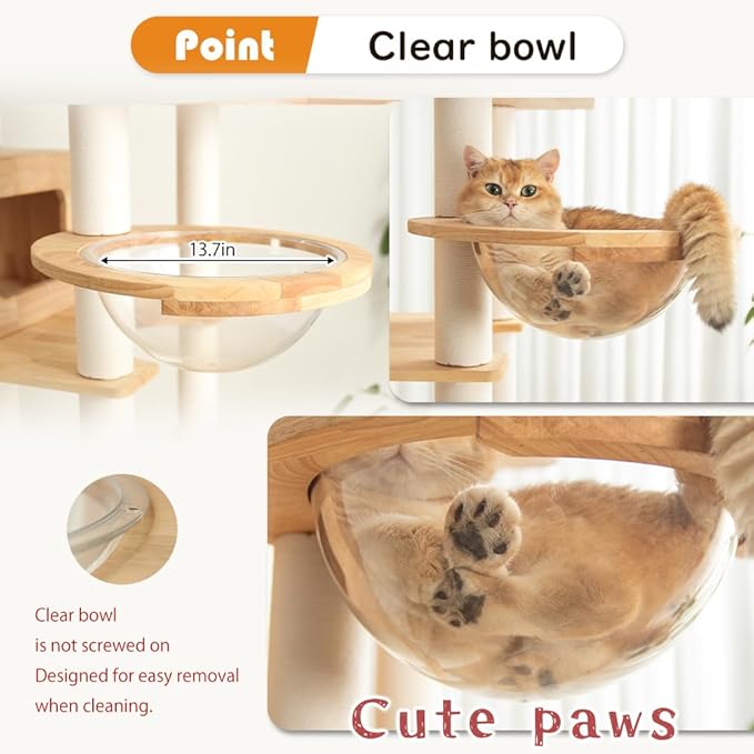 74.8" Wooden Cat Tree Tower for Large Cats, Multi-Level Cat Climbing Furniture with Scratching Posts, Cat Condo & Hammock, Natural Wood Cat Activity Center (White)