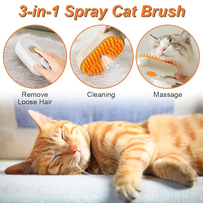 New Cat Grooming Brush With Steam - Rechargeable, Anti-Static, Massage, Cleaning, Shedding & Combing All In One