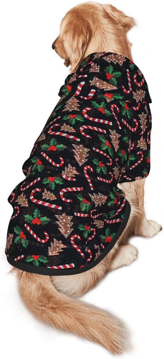 Christmas Tree Black Hoodie,Christmas Cosplay Dog Clothes with Pocket and Hat Winter Clothes Sweaters X-Small