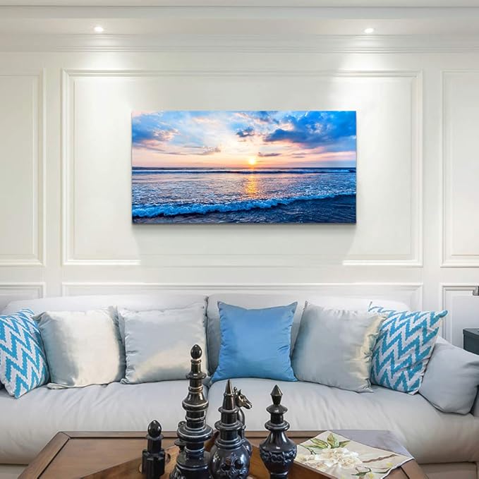 Lapremoly Canvas Wall Art For Living Room Large Wall Decor For Office Bedroom Wall Decorations Blue Ocean Wall Painting Blue Sea Waves Landscape Poster Canvas Print Artwork Ready To Hang Home Decor