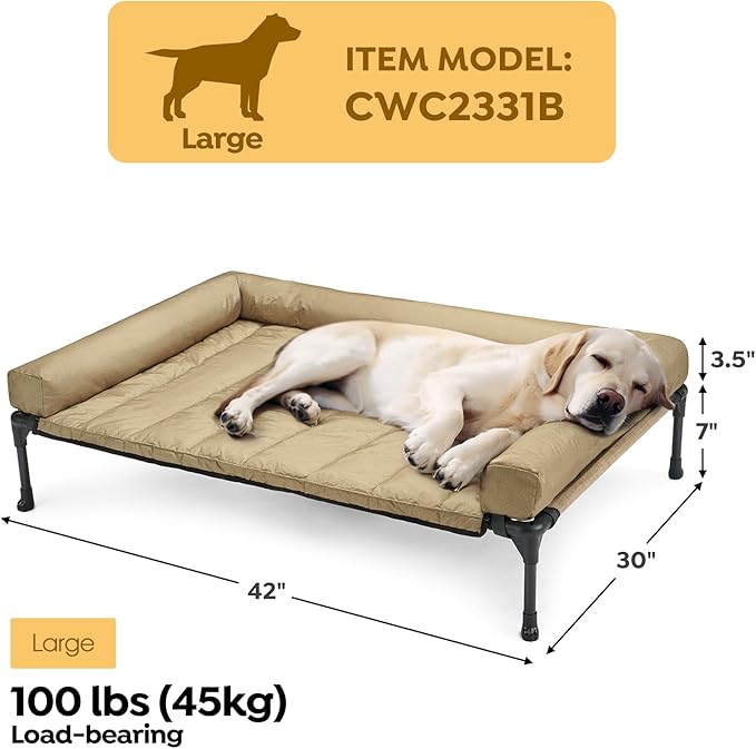 Veehoo Cooling Elevated Dog Bed Add Removable Waterproof Bolster Cushion Mat, Raised Pet Cot with Breathable Teslin Mesh, No-Slip Feet, Dog Couch Bed for Indoor Outdoor, 42x30inches, Beige, CWC2331B