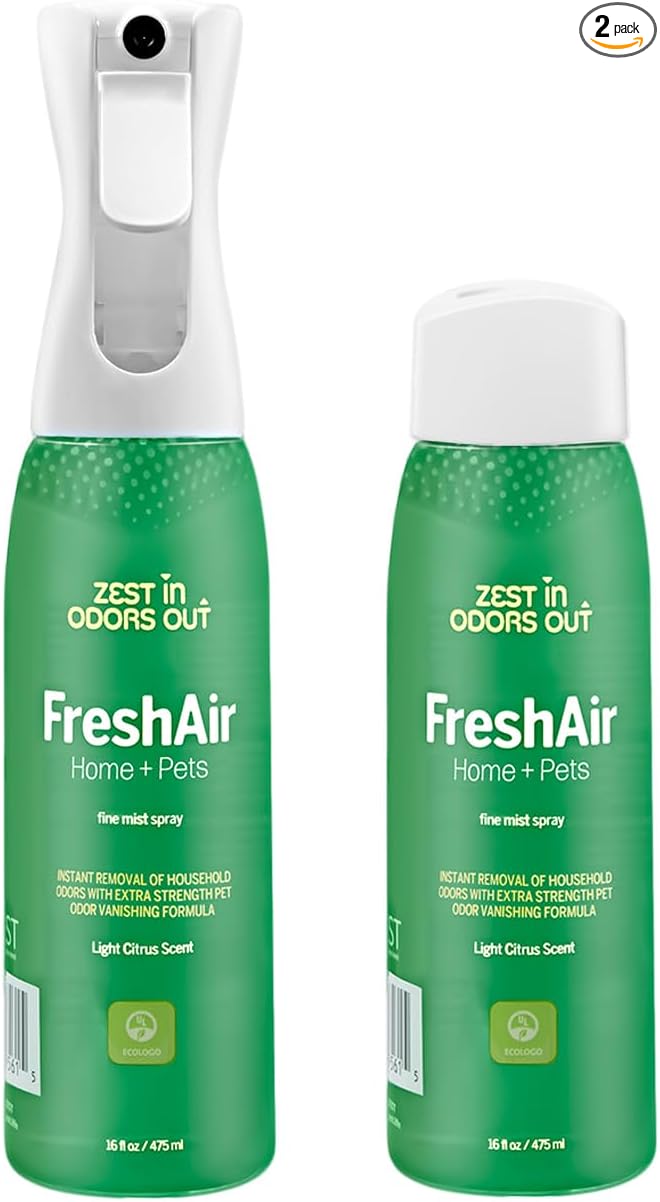 House of Zest FreshAir Home&Pets – Eliminate household odors,from trash,laundry,bathroom/diaper stink,and pet funk.Chemical Free,made with plant-based ingredients, with light citrus scent.2pk 32fl oz