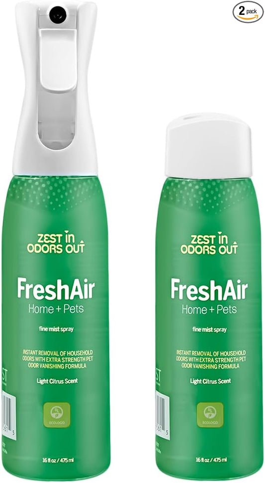 House of Zest FreshAir Home&Pets – Eliminate household odors,from trash,laundry,bathroom/diaper stink,and pet funk.Chemical Free,made with plant-based ingredients, with light citrus scent.2pk 32fl oz