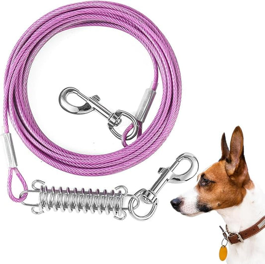 Tie Out Cable for Dog,100FT Dog Leads with Swivel Hook and Shock Spring,Heavy Duty Tie Out Cable for Large Dogs Up to 125lbs,Durable Dogs Runner Tether Line for Outdoor,Yard