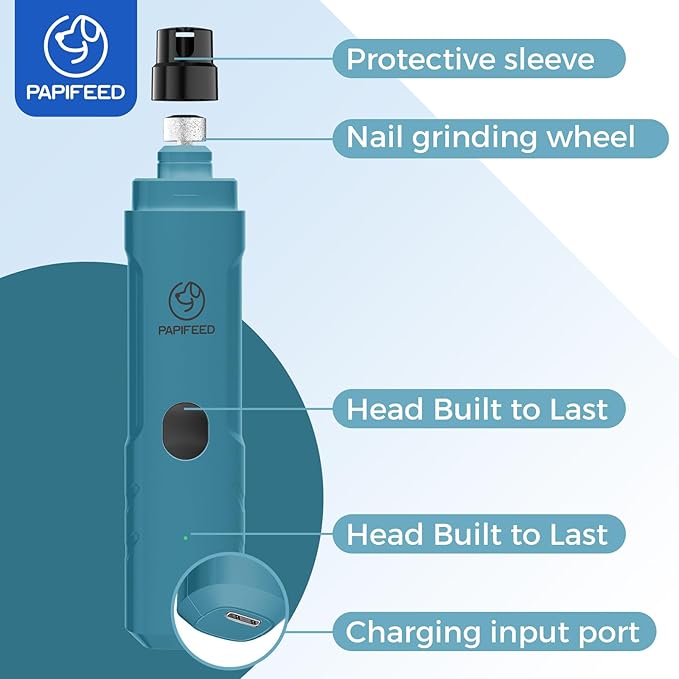 PAPIPAFFEED Dog Nail Grinder Upgraded with 2 LED Lights, 3-Speed Rechargeable & Quiet - Upgraded Electric Pet Nail Trimmer for Small Medium Large Dogs & Cats, Painless Paws Grooming Tool - Blue