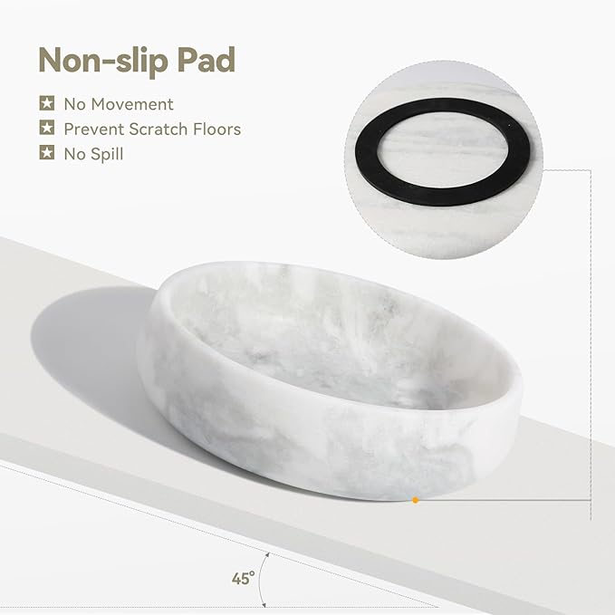 White Marble Dog Bowls, Non-Slip Dog Food Water Bowl Small, Heavy Duty Pet Bowl for Cats and Medium Dogs, Weighted African Natural Marble, Holds 4 Cups(5lbs)