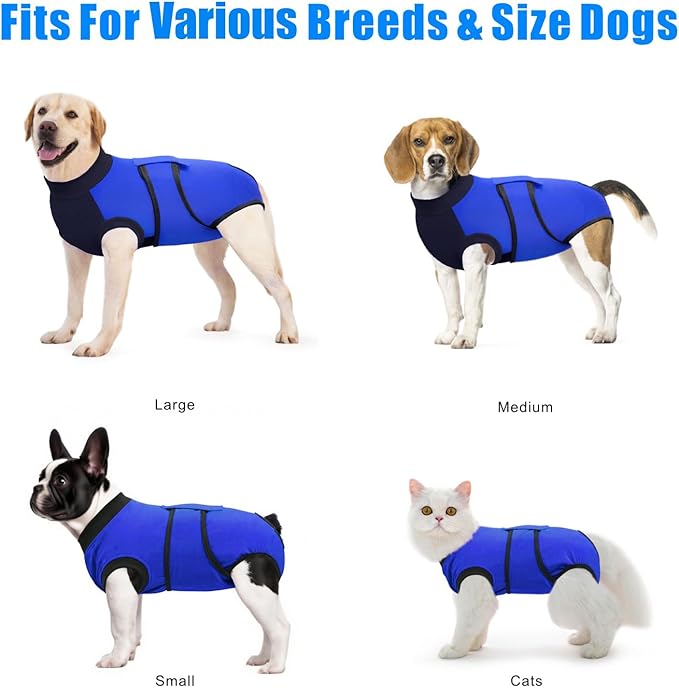 Idepet Dog Recovery Suit Female,Dogs Onesie Suit Surgery Male Breathable Pet Bodysuit for Spay Neuter E-Collar & Cone Alternative Surgical Suit Puppy Abdominal Anti Licking Wounds Shirt (Blue, XL)