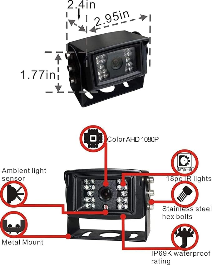 AHD 1080P 7" Reverse Rear View Backup Dual Camera System, Two Cameras with Night Vision Waterproof IP69K Vibration-Proof 10G for Truck/Trailer/RV/Bulldozer/Crop Sprayer/Agricultural Equipment