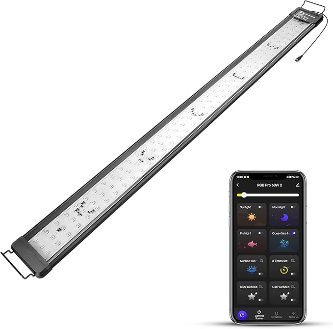 hygger 60W Smart Aquarium Light, Bluetooth LED Light with App Control, Full Spectrum Fish Tank Light with 24/7 Lighting Cycle, 5 Modes, Adjustable Timer, for 48"-55" Freshwater Planted Tank
