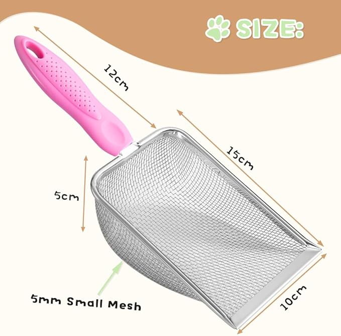 Cat Litter Scoop,Sturdy Litter Cleaner Corner Shovel,2Pcs Stainless Steel Mesh Litter Shovel,Easy to Clean Reptile Terrarium Sand Waste,Beach Shovel(2 Pcs Pink)