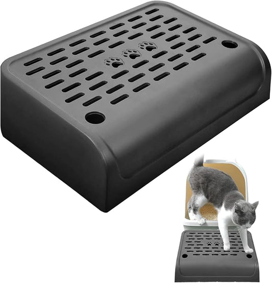 Cat Ramp for Litter Box Step, Stainless Steel Automatic Litter Box Ramp Cat Steps Mat with Filter Function, Double Layered Self Cleaning Cat Stairs with Storage Space for Litter Catcher (Black)