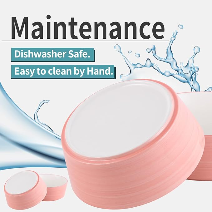 Pink Dog Bowl Ceramic for Medium Large Breed, Heavy Weighted Dog Food Water Dish, 8 in Non - Slip Modern Cute Extra Big Porcelain Pet Bowl Maze Wide Mouth