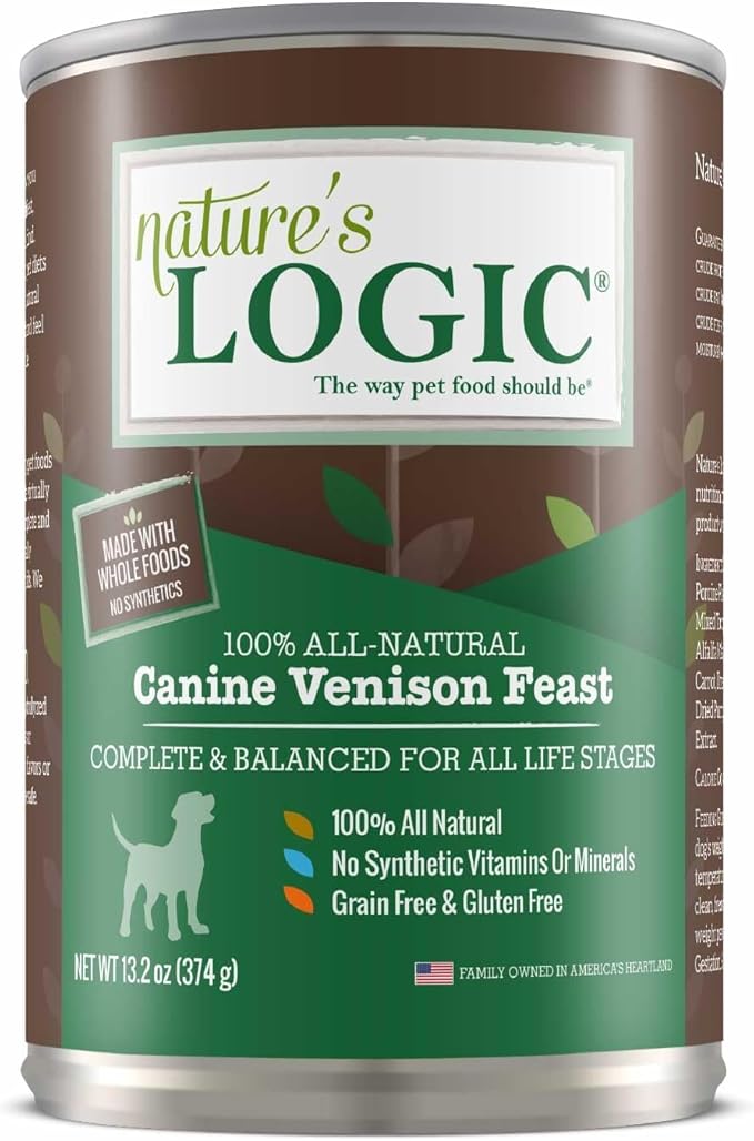 Nature's Logic Grain-Free Canned Dog Food - 95% Animal Proteins - 100% Natural Wet Dog Food Cans - No Common Allergens - All Life Stages - Ideal for Sensitive Dogs - Venison (13.2 oz, 12 pack)