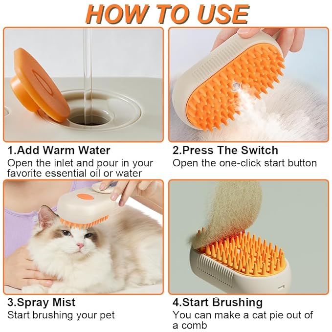 New Cat Grooming Brush With Steam - Rechargeable, Anti-Static, Massage, Cleaning, Shedding & Combing All In One