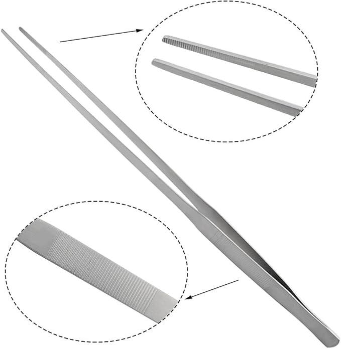 LILYS PET Straight and Bend Stainless Steel Super Thick Tweezers Set,Pliers Aquarium Tool Fish Tank Aquatic Plants Forceps Clip (18.9")