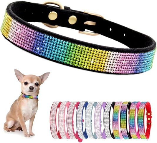 Rhinestone Dog Collar for Small Dogs, Bling Diamond Fancy Crystal Glitter Pretty Jewel Pet Puppy Collars for XXS XS Small Medium Large Breed Girl Dogs Female Cats Kitten, Colorful Black XXSmall