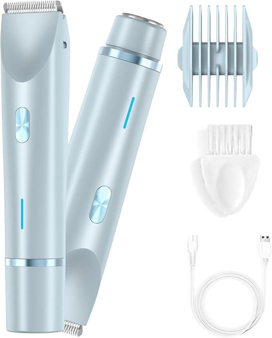 Bikini Trimmer for Women 2025 Upgrade Dual Head Shaver Women Ceramic Blades 2-in-1 Women's Body Shaver Electric Razor 90min Cordless Runtime Waterproof Travel Grooming Kit (Blue)