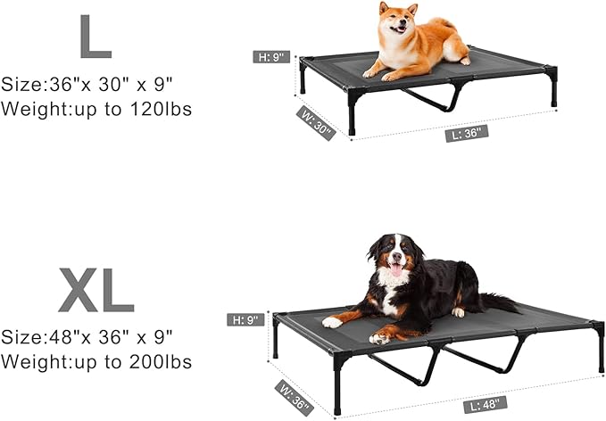 petizer 36" Elevated Dog Bed for Large Dogs, Outdoor Waterproof, Raised Cooling Pet Bed, Washable Breathable XL Dog Bed with Supporting Bars - Up to 120 LBs, Indestructible, Large