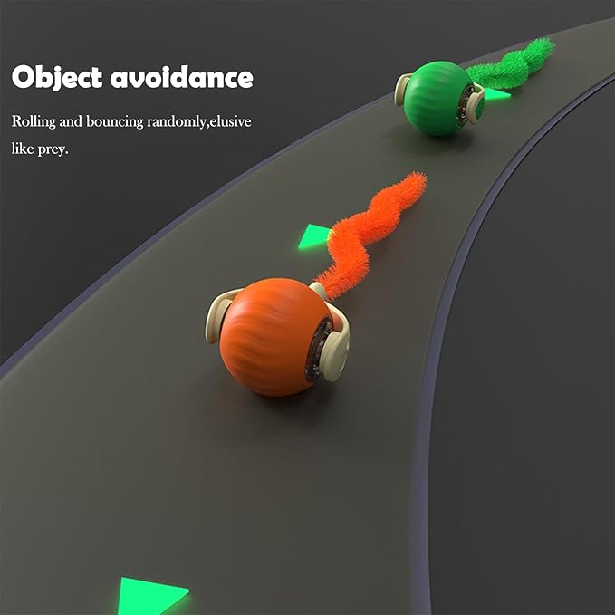 Interactive Cat Toy Ball | Automatic Moving Smart Anti-Depression Pet Toy with Light | Speedy Tail 3.0 Cat Mouse Toy | Electric Rechargeable Enrichment Toy for Indoor Bored Cats & Dogs (Orange)