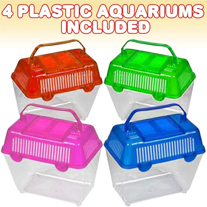 ArtCreativity Small Plastic Aquariums for Kids, Set of 4, Single Fish Aquariums in Assorted Vibrant Colors, Under-The-Sea Party Favors, Aquatic Party Supplies, Aquarium Gift Shop Items, 5 Inches