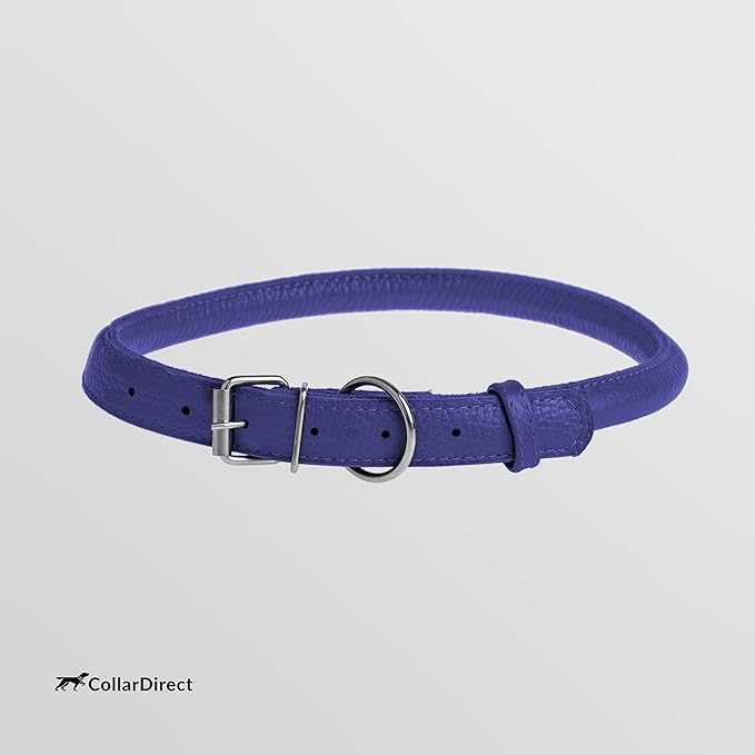 CollarDirect Rolled Leather Dog Collar, Soft Padded Round Puppy Collar, Handmade Genuine Leather Collar Dog Small Large Cat Collars 13 Colors (8-11 Inch, Purple Textured)