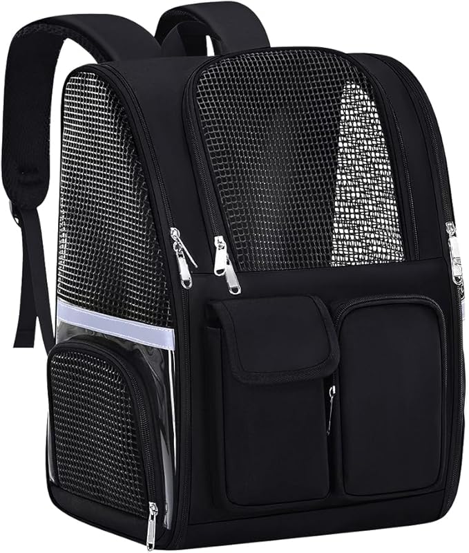 Pet Backpack, Airline Approved Dog Backpack, Cat Bag for Travel Hiking Bike Riding Walking Outdoor, Cat Backpack with Breathable Mesh(Black)